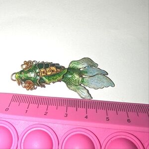 Vintage Articulated Cloisonne Fish Charm Necklace Pendant Movement Swimming